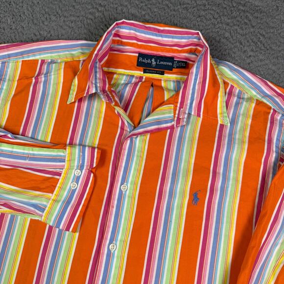 Ralph Lauren Shirt Mens 17-XL Rainbow Multicolor Vertical Striped Poplin Classic - Picture 1 of 8